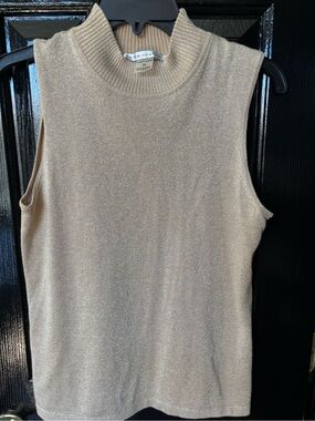 Peter Nygard Beige Metallic Gold Sleeveless Tank Top Blouse Petite Medium